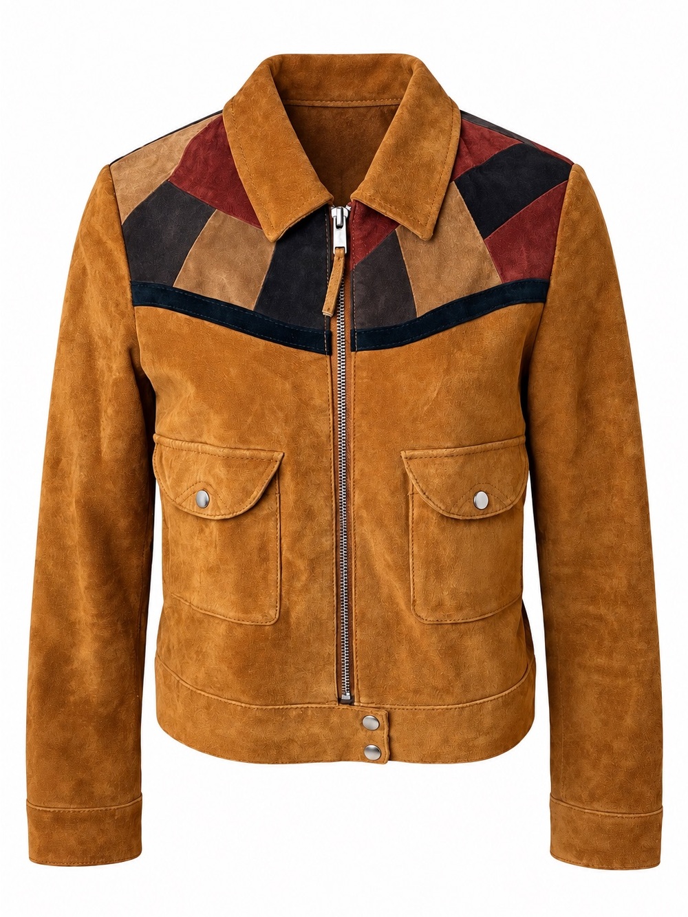 MNG Y2K Mango Genuine Suede Cognac Leather XXS Patchwork Western Rodeo Jacket